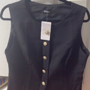Summer Sleeveless Blazer Vest- round neck, gold buttons